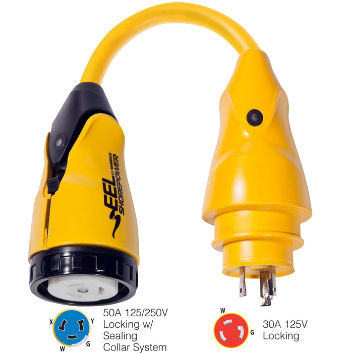 Marinco P30-504 EEL 50A-125/250V Female to 30A-125V Male Pigtail Adapter - Yellow [P30-504]-North Shore Sailing