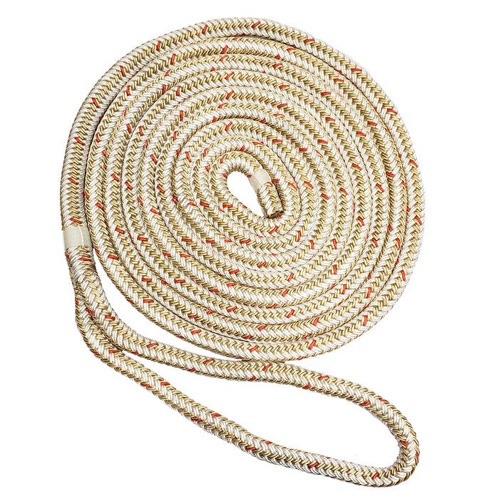 New England Ropes 3/8" Double Braid Dock Line - White/Gold w/Tracer - 25 [C5059-12-00025]-North Shore Sailing