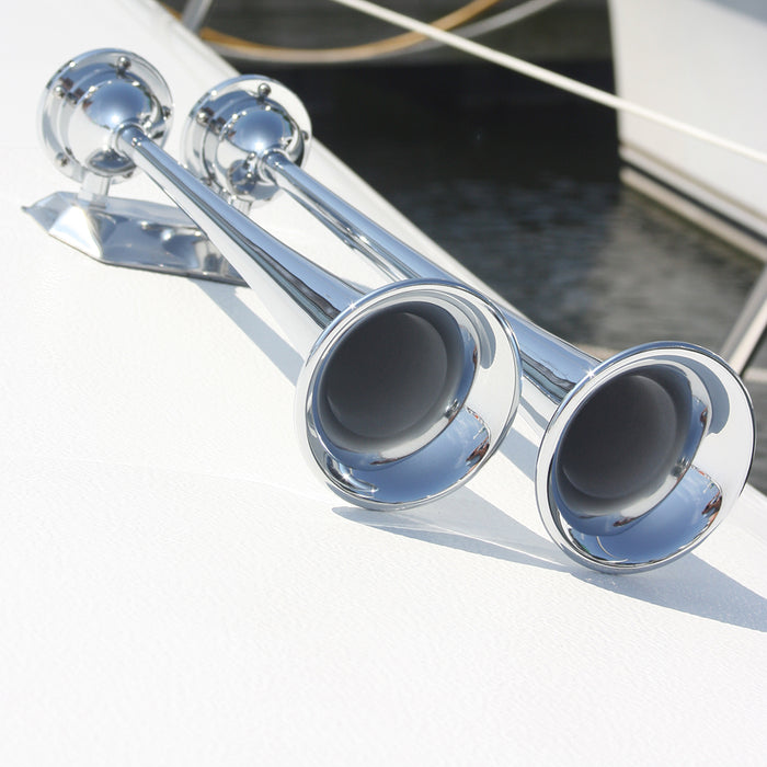 Marinco 12V Chrome Plated Dual Trumpet Air Horn [10106]-North Shore Sailing