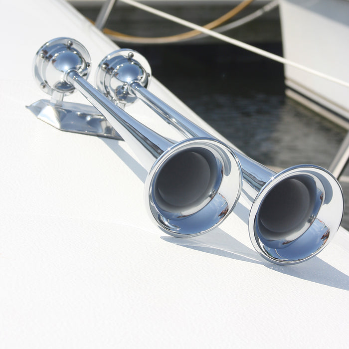 Marinco 24V Chrome Plated Dual Trumpet Air Horn [10624]-North Shore Sailing