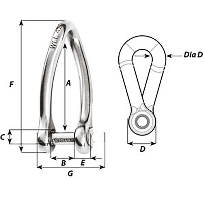 Wichard Captive Pin Twisted Shackle - Diameter 6mm - 1/4" [01423]-North Shore Sailing