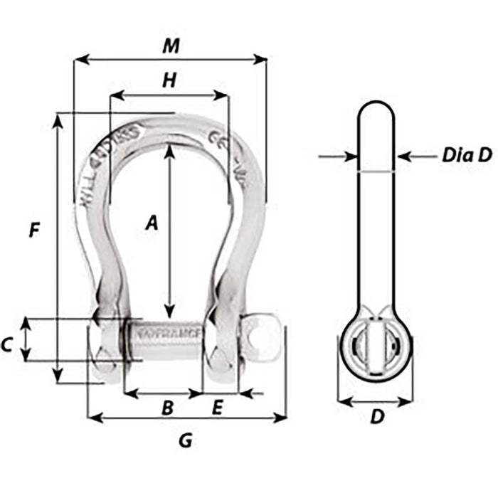 Wichard Captive Pin Bow Shackle - Diameter 8mm - 5/16" [01444]-North Shore Sailing