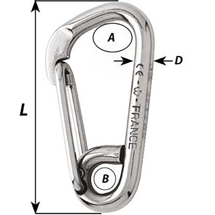Wichard Asymmetric Carbine Hook - Length 60mm - 1/4" [02323]-North Shore Sailing