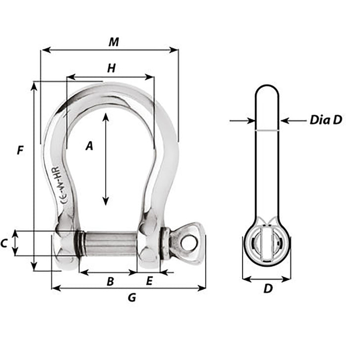 Wichard HR Bow Shackle - 10mm Pin Diameter [11245]-North Shore Sailing